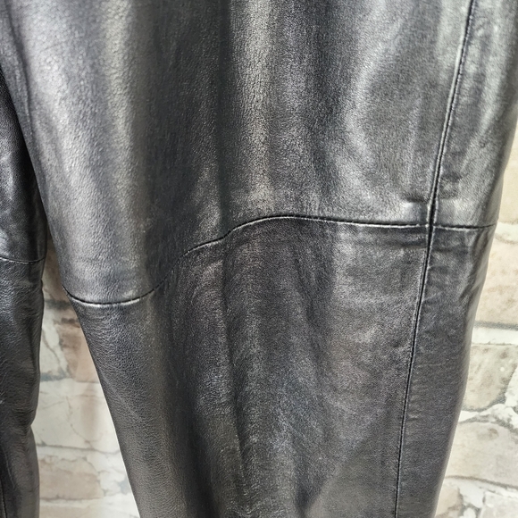 Vintage High Waist Black Leather Pant Pleated Front Taper Leg Lined Waist 28.5" - Picture 10 of 16
